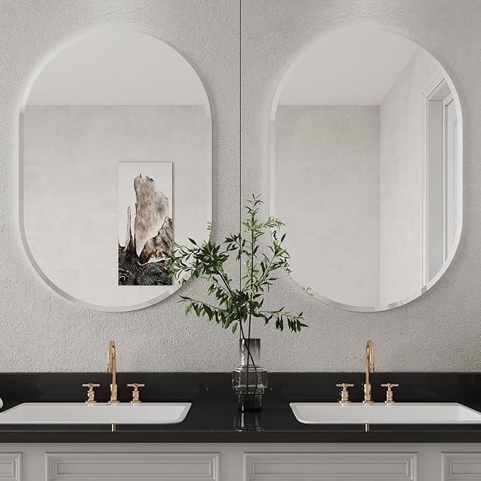 26x38 Oval Wall Mirror for Bathroom Sink - Hanging, Frameless, Large