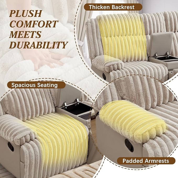 Oversized Reclining Loveseat with Hidden Cup Holders & Wireless Charger, Manual Double Recliner Sofa, Wall Hugger Loveseat Recliner with USB Ports for Living Room (Beige, Loveseat)