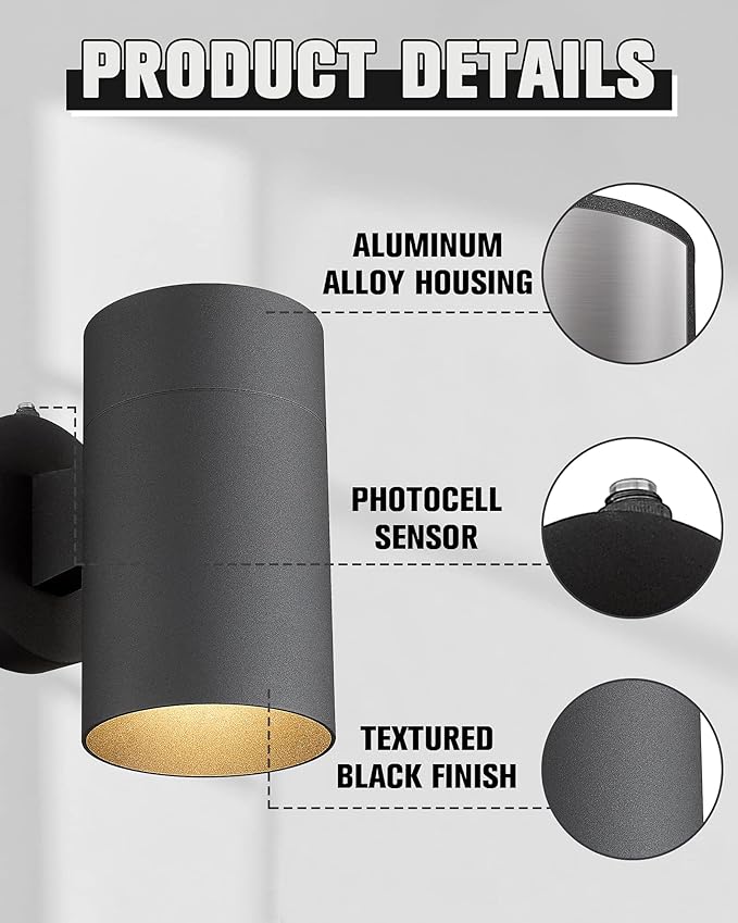 Ken & Ricky Dusk to Dawn Wall Lights, Outdoor Sconces Wall Lighting, Modern Exterior Light Fixture with Photocell Sensor for Porch Garage Patio Doorway Entryway House -1 Pack
