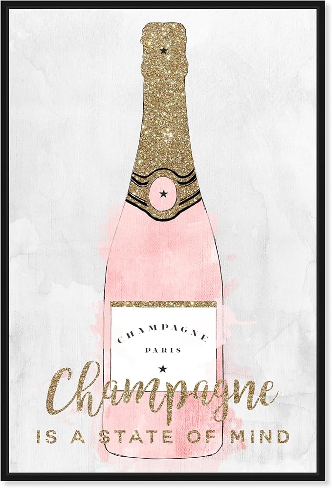 The Oliver Gal Artist Co. Drinks and Spirits Wall Art Framed Canvas Prints 'Champagne Mind Glitter' Champagne