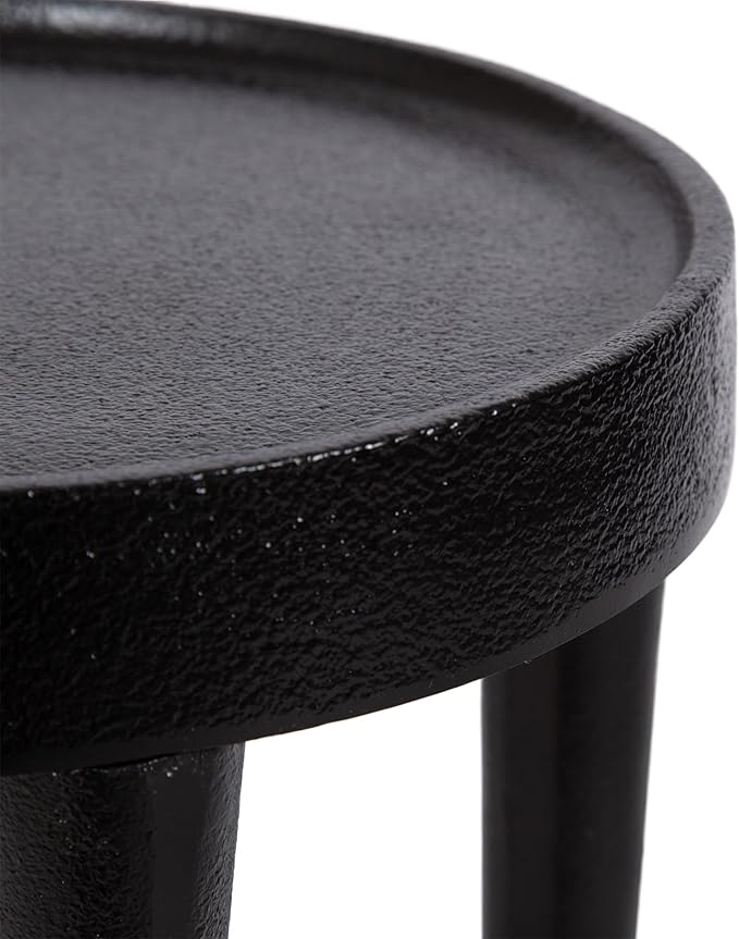 Kate and Laurel Rava Modern Metal Round Drink Table, 10 x 10 x 21, Black, Cast Aluminum Accent Table for Use as Indoor Plant Stand or Living Room Decor Piece
