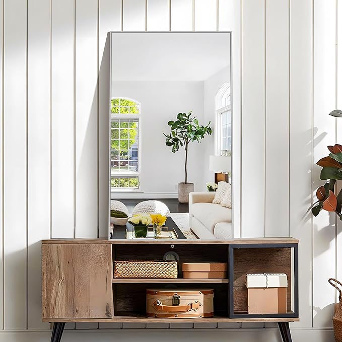 KOCUUY Silver Framed Mirror, 24"x40" Rectangle Bathroom Mirror for Wall, HD Tempered Glass, Anti-Rust Frame, Modern Design for Bathroom, Bedroom, Living Room, Entryway