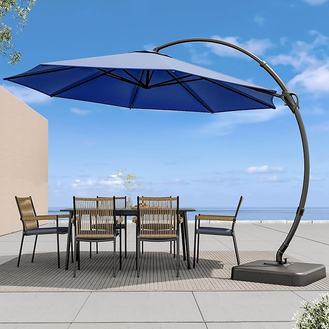 LAUSAINT HOME Outdoor Patio Umbrella with Base included, Deluxe Curvy Cantilever Umbrella Heavy Duty Offset Hanging Umbrella
