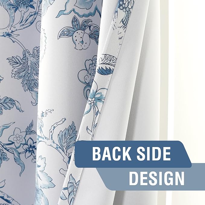H.VERSAILTEX Blackout Curtains 63 Inch Length 2 Panels Set Floral Print Curtain Drapes for Living Room Thermal Insulated Grommet Window Curtains for Bedroom - Traditional Floral in Storm Blue