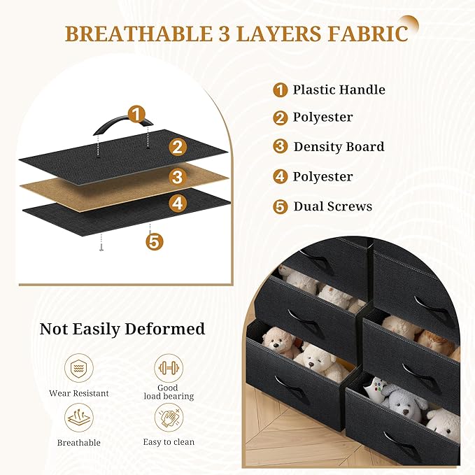 8-Drawer Fabric Dresser, Chest of Drawers Clothes Cabinet for Closet & Bedroom, Storage Organizer with Steel Frame for Entryway, Dorm, Living Room, Black