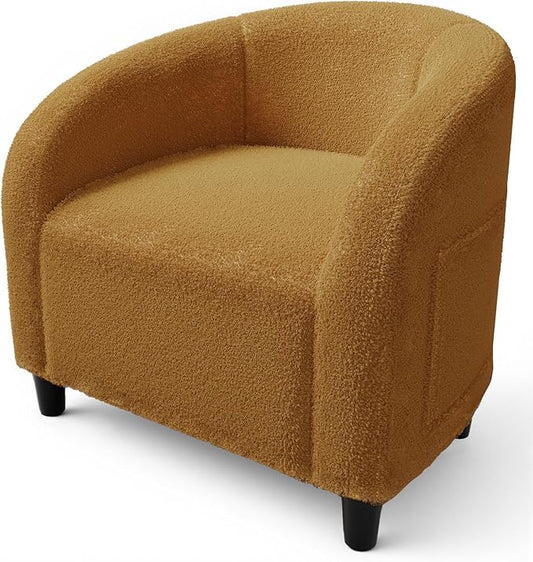 GarveeHome Accent Barrel Chair Boucle Club Chair Furry Sherpa Armchair Suitable for Living Room Bedroom Reception Room Office(Yellow)