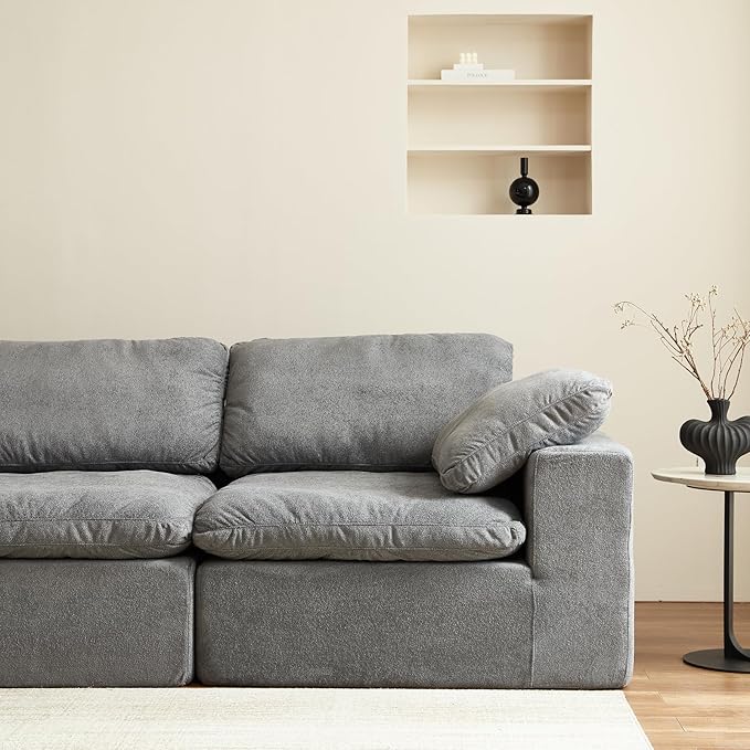 Swbvs Modular Sectional Sofa, 3-Piece Corduroy Couch with Chaise, Deep Seat Oversized Lounge Sofa for Living Room, Convertible Comfy Couch with Removable Cushions, Grey