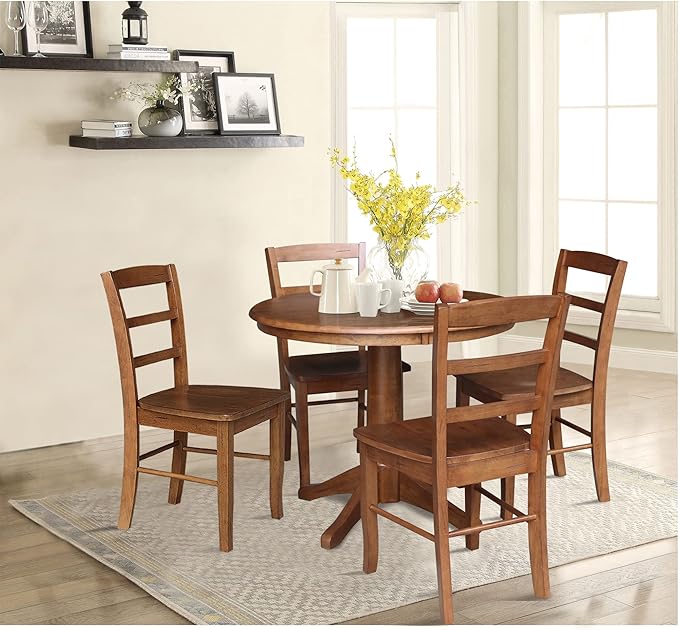 IC INTERNATIONAL CONCEPTS 36 in. Wood Dining Table with 4 Madrid Ladderback Chairs in Distressed Oak