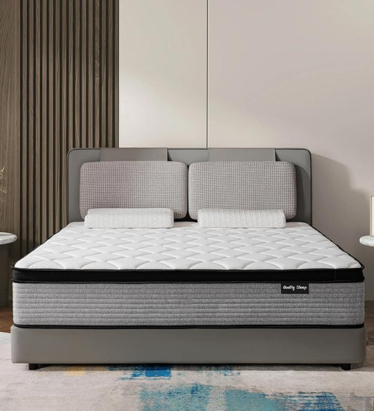 OGlAWA King Mattress,12 Inch Hybrid Mattress in a Box,King Size Memory Foam Mattress with Individual Pocket Springs for Pain Relief,Medium Firm,CertiPUR-US.