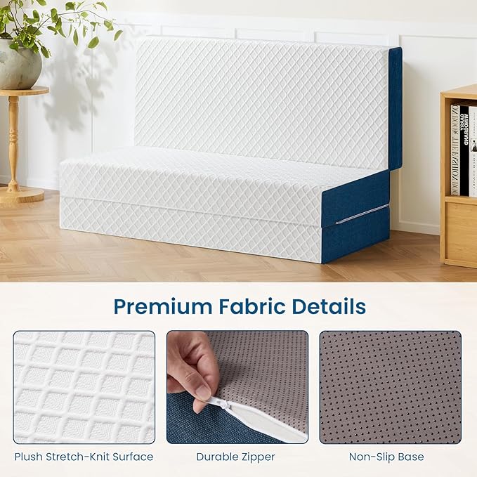 Inofia Queen Size 6 Inch Folding Mattress, Trifold Gel Memory Foam Bed, Foldable Floor Mattress with Removable Cover, Portable Floor Guest Bed for RV, Camping (80"x60"x6")