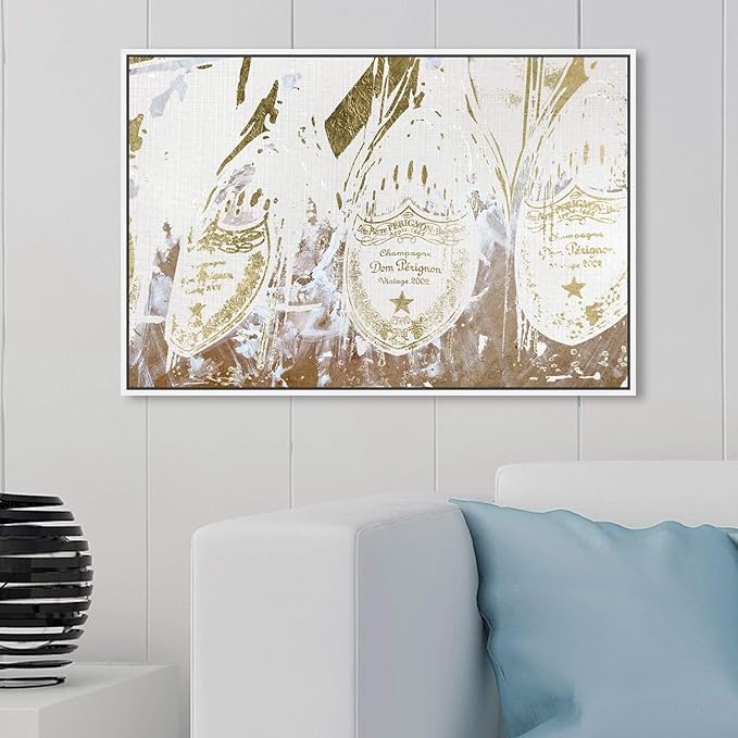 The Oliver Gal Artist Co. Drinks and Spirits Framed Wall Art Canvas Prints 'Champagne Showers' Champagne