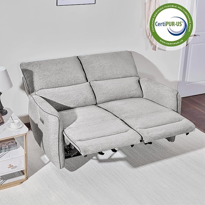 MCombo 60" Wall Hugger Power Loveseat Recliner Sofa with Adjustable Headrest, RV Reclining Loveseat with USB and Type C Charge Ports for Living Room 6924 (Light Grey, Loveseat)