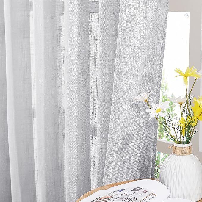 NICETOWN Semi Sheer Curtains 63 inches Long, Rod Pocket & Back Tab Privacy & Light Filter Vertical Window Treatments for Bedroom/Office/Living Room, 52" W x 63" L, Silver Grey, 2 PCs