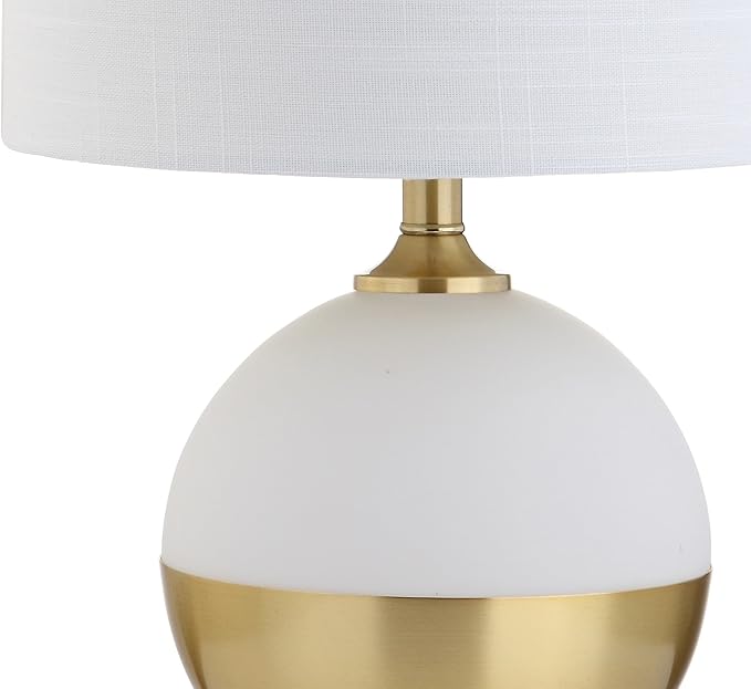 JONATHAN Y 23.5" White and Brass Gold Ceramic Table Lamp, Modern Glam Nightstand Lamp for Bedroom Living Room, White Linen Drum Shade, LED Bulb Included JYL5005A