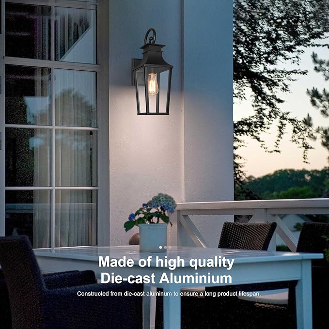 ALVIME Outdoor Sconce Lights, 17 Inch Matte Black Outdoor Wall Lantern, Waterproof Outside Light Fixtures for House, Entryway, Front Door, Porch, Patio, Garage, E26 Base&High Strength Clear Glass