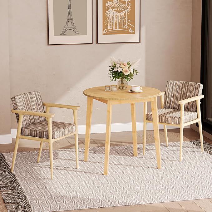 HOOBRO Bamboo Dining Table, Round Dining Table for 2, 27.5" Kitchen Table for Small Space, Writing Table, Easy to Assemble, for Dining Room, Living Room, Office, Kitchen, Apartment, Natural YL71CZ01G1