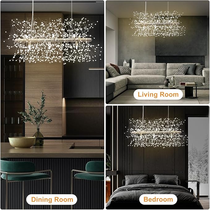 Depuley 27.5" Modern Silver Crystal Firework Chandelier, 9-Light Crystal Light Fixture Hanging, Linear Dandelion Chandelier, Sputnik Ceiling Pendant Light Fixtures for Dining Room(G9 Bulbs Included)