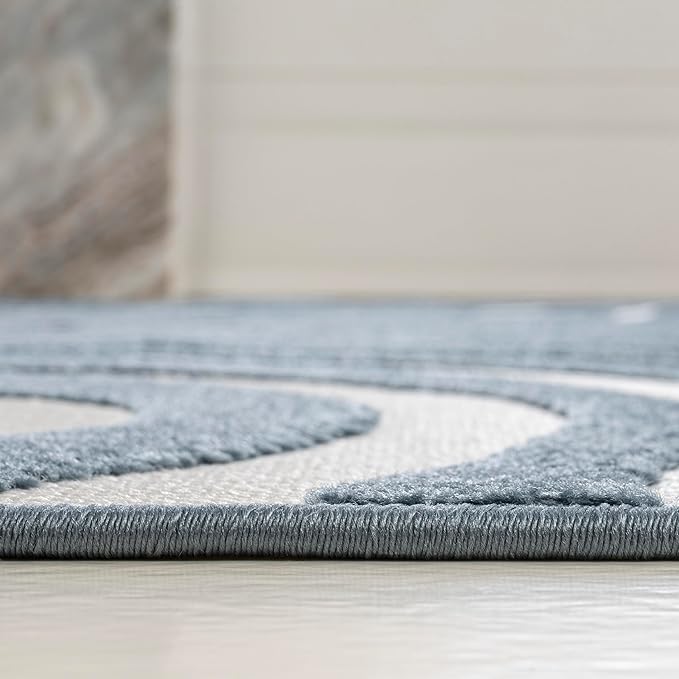 JONATHAN Y Maribo High-Low Abstract Striped Dark Blue/Cream 5x8 Indoor/Outdoor Area Rug for Patio, Backyard, Living Room, Bedroom, Office, Hose-Washable (SCN103E-5)