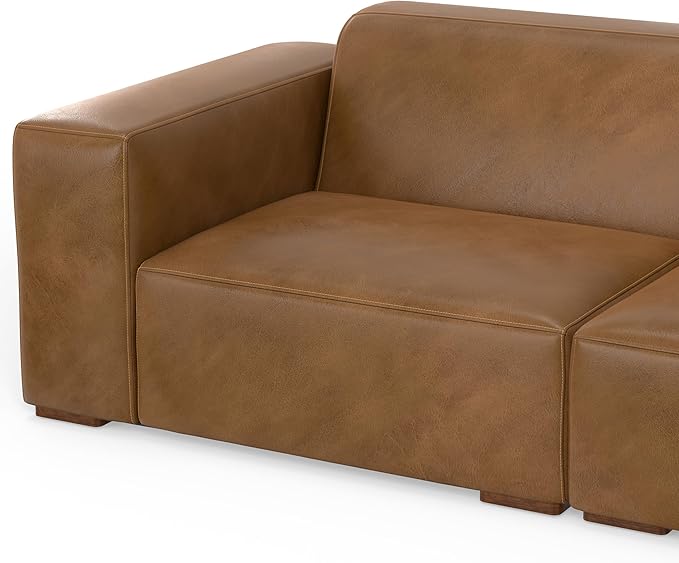 SIMPLIHOME Rex 2-Seater Modular Sofa in Full-Grain Genuine Leather, Caramel Brown, 88-inches Wide, Handcrafted Leather Loveseat Sofa for Living Room