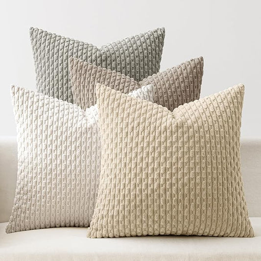MIULEE Neutral Harmony Decorative Throw Pillow Covers for Couch Bed Living Room 18x18 Inch Set of 4 Modern Cushion Covers Soft Corduroy Pillowcases Western Home Decor Gradient Series