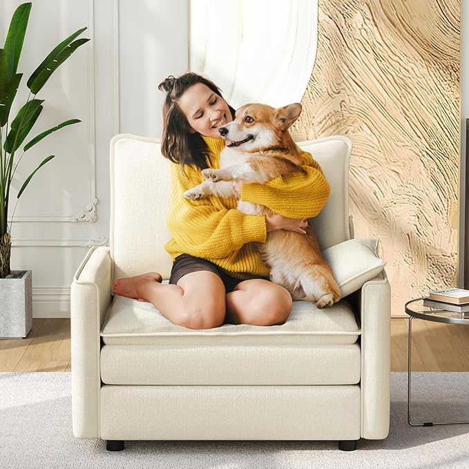 Vesgantti 40" Single Seat Sofa, Comfy Cloud Couch Deep Seat Upholstered Couch Chenille Modern Sofa with Armrest Pillow, Easy Assembly for Living Room, Bedroom and Apartment, Beige | Sink-in Comfort, Height Adjustable, Easy Rearrangement, Extra-deep Ott...