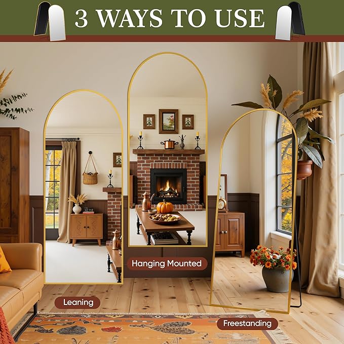 Full Length Mirror, 81"x41" Arched Full Body Mirror, Floor Mirrors with Stand, Body Mirrors Standing Hanging Leaning Against Wall,Aluminum Frame Mirrors for Bedroom Cloakroom,Living Room,Gold
