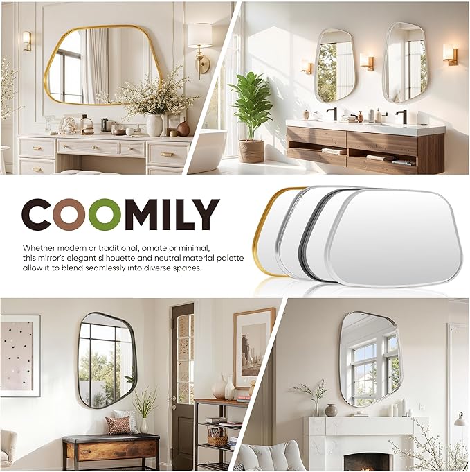 Irregular Wall Mirror 55"x28" Bathroom Mirrors Asymmetrical Artistic Decorative for Living Room Bedroom Bathroom Hallway Entryway,Trapezoid,Gold