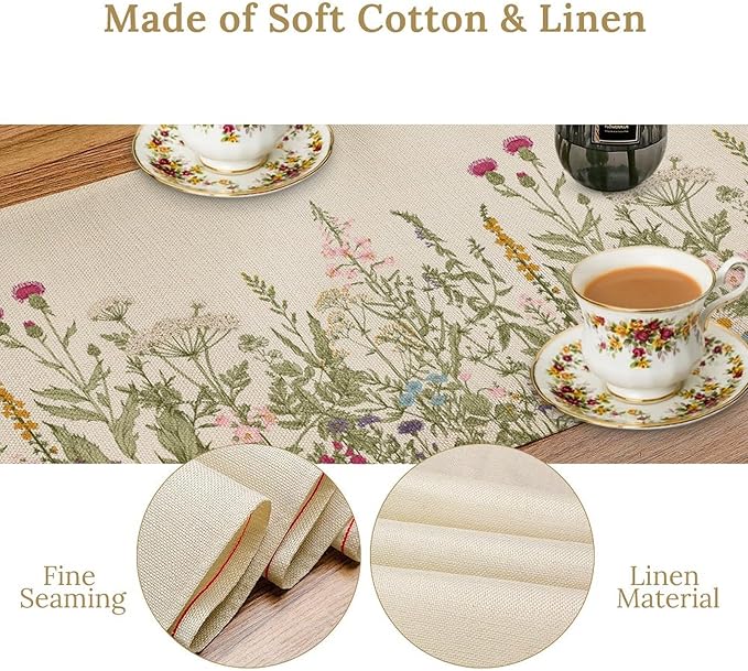 Retro Floral Table Runner Floral Beautiful Flower Rural Theme Dining Table Decor Repeated Symmetric Design for Kitchen Dining Room Holiday Party Family Gatherings Decor 13x120in