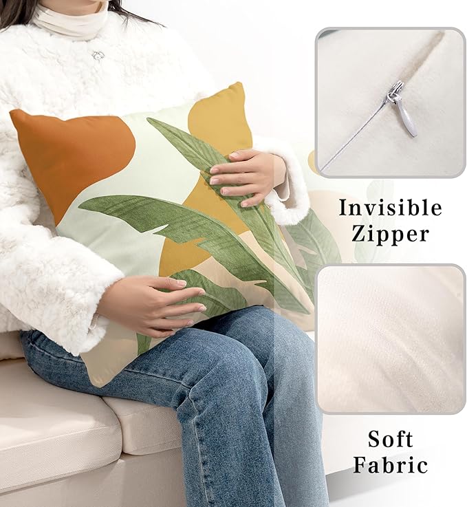 Boho Abstract Pillow Covers Tropical Leaf Throw Pillow Case Palm Tree Modern Decorative Cushion Case 22x22 for Living Room Home Decor Couch Sofa Set of 2