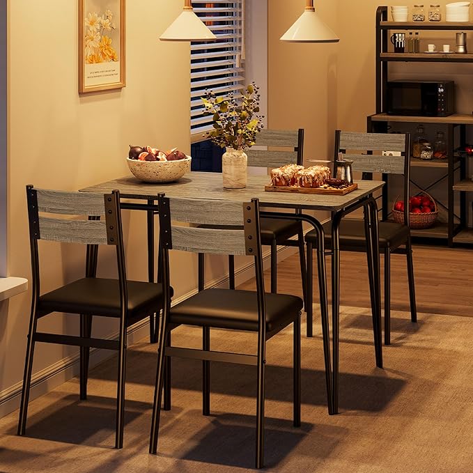 GarveeHome Dining Table for 2, Small Table and Chairs Set of 2, Square Dinette Set for 2, 3 Piece Kitchen & Dining Room Sets for Small Space (Oak, Table with 4 Upholstered Chairs)