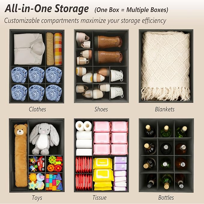 Storage Ottoman Shoe Organizer for Closet - Adjustable Dividers Storage Box for Shoes | Clothes | Toy | Blanket, Foldable Foot Stool Small Bench Shoe Cabinet for Living Room & Bedroom