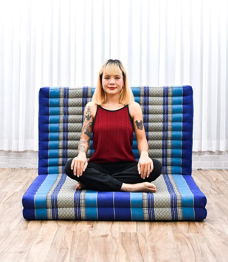 Leewadee Trifold Mattress XL – Comfortable Thai Massage Pad, Foldable Relaxation Floor Mattress Filled with Kapok, Perfect to Use as a Sleeping Mat 79 x 39 inches, Blue