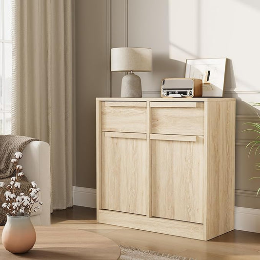 GarveeHome Sideboard Buffet Cabinet with 2 Drawers, 31.5 in Large Coffee Cabinet with Storage, Modern Storage Buffet Table for Kitchen Dining Room, Living Room (Pear Wood, 2 Doors & 2 Drawers)