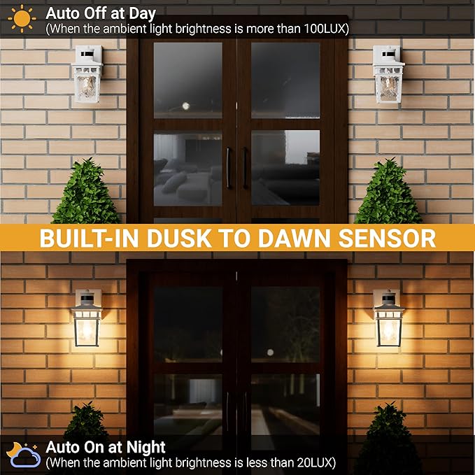 2 Pack Porch Light Outdoor with GFCI Outlet - 3 Lighting Modes Exterior Light Fixture, Dusk to Dawn Motion Sensor Wall Mount Outside Lights for House,Garage,Front Door, Patio