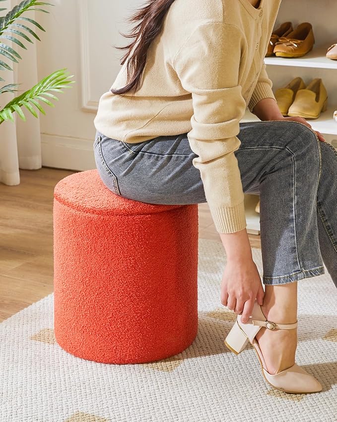 IBUYKE Storage Ottoman Set of 2 Round Ottoman Fleece Vanity Stool with Storage Velvet Footrest Stool End Table Boucle Ottoman for Home Organization UWBD015J