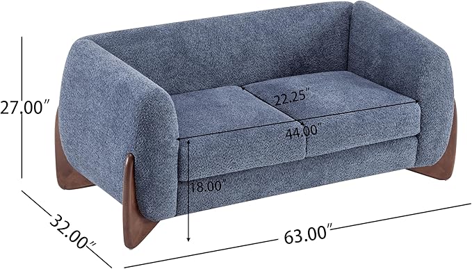 Christopher Knight Home Alma 63" Boucle Loveseat with Wood Legs, 2 Seater Sofa Couches for Living Room, Upholstered Couch Chair, Soft Seating Lounge Sofa Chair, Cozy Loveseat with Armrest, Navy Blue