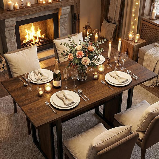 47.2 Inch Dining Table for 4, Kitchen Table with Storage, Morden Dining Room Table, Easy Assembly, Walnut CZ01BH