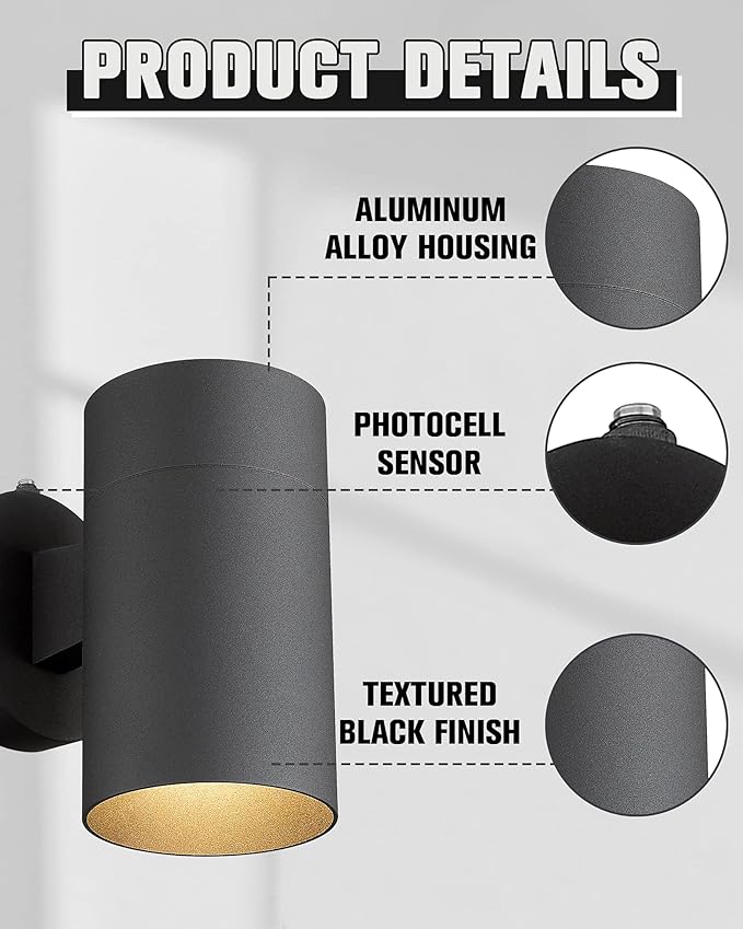 Ken & Ricky 4 Pack Dusk to Dawn Outdoor Wall Lighting, Black Porch Light, Modern Outdoor Wall Sconce with Photocell Sensor, Farmhouse Porch & Patio Lights -4 Pack