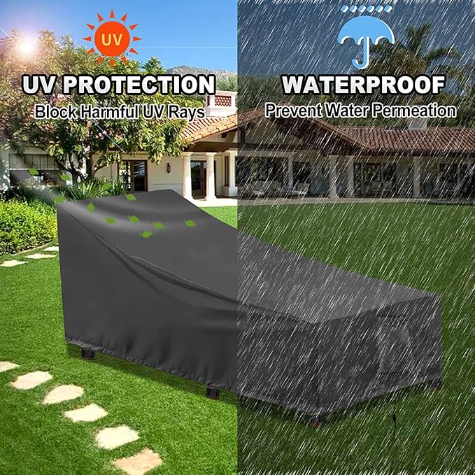OutdoorLines Outdoor Waterproof Patio Chaise Lounge Chair Cover - UV Resistant Lounger Covers Heavy Duty Weatherproof Patio Sofa Furniture Covers, 1 Pack, 68Wx30Dx30H Inches, Black