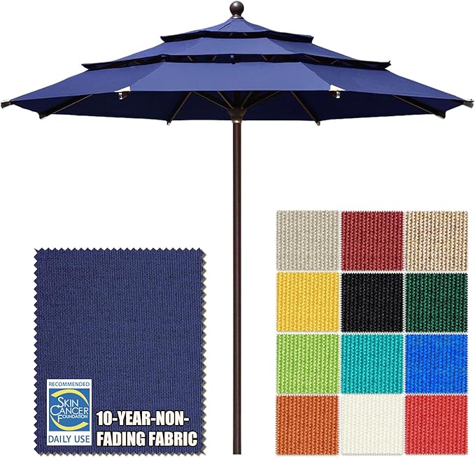 EliteShade USA 10-Year-Non-Fading 11ft 3-Tier Market Patio Umbrella, Commercial Grade Outdoor Table Umbrella with Cylinder Push-Up, Windproof & UPF 50+ UV Protection, Heavy Duty Ventilation for Garden, Deck, Pool, Backyard, Beach & Bistro, Navy Blue