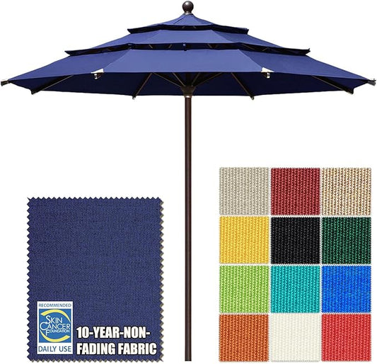 EliteShade USA 10-Year-Non-Fading 11ft 3-Tier Market Patio Umbrella, Commercial Grade Outdoor Table Umbrella with Cylinder Push-Up, Windproof & UPF 50+ UV Protection, Heavy Duty Ventilation for Garden, Deck, Pool, Backyard, Beach & Bistro, Navy Blue