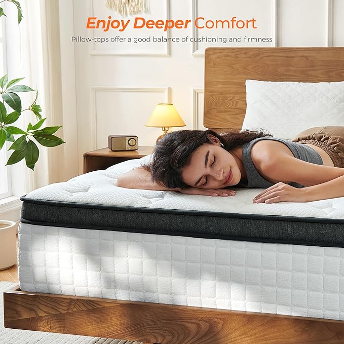 Queen Size Mattress, 14 Inch Luxurious Hybrid Mattress in a Box with Gel Memory Foam and Durable Coil Springs, Relieve Pressure, CertiPUR-US Certified - Medium Firm for All Sleeping Positions