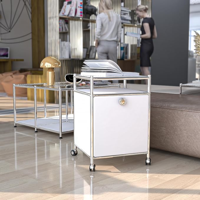 Matte Storage Cart with Flap Door, Large Capacity Storage Cart with Detachable Wheels, DIY Modern Home Furnishing, Great for Home, Office, Bedroom, Kitchen (White)