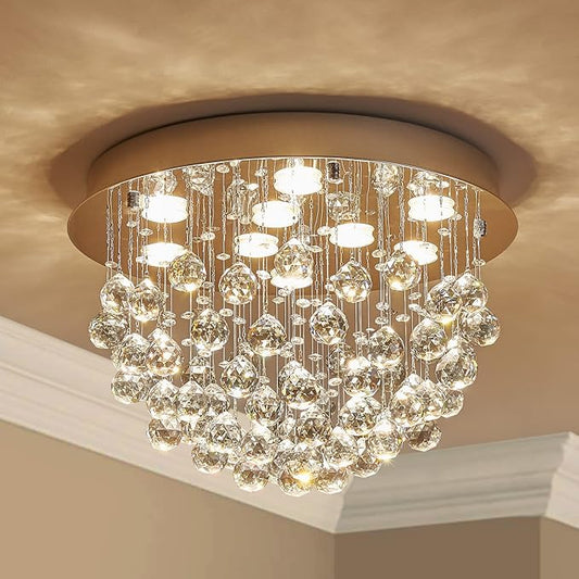Saint Mossi 9-Lights Modern Chandelier K9 Crystal Light Fixture,Modern Flush Mount Ceiling Light Fixtures Raindrop Chandelier for Dining Room,Living Room, Light Blue Crystal & Chrome Finish