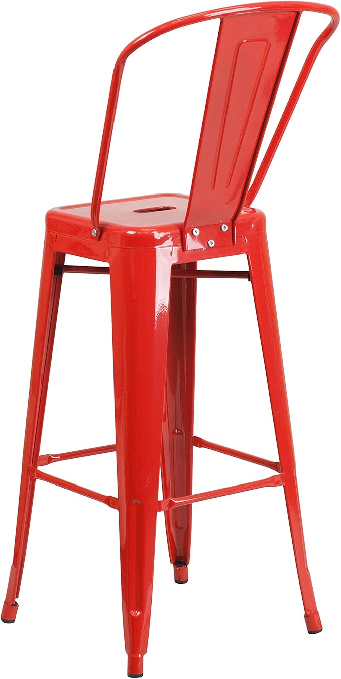 Flash Furniture Commercial Grade 30" High Red Metal Indoor-Outdoor Barstool with Removable Back