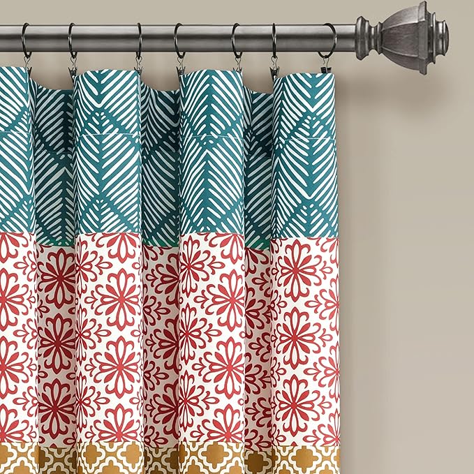 Lush Decor Bohemian Stripe Window Curtain Panels, Pair 52" W x 63" L Turquoise & Orange - Light Filtering Curtains for Bedroom - Boho Curtains - Maximalist Decor