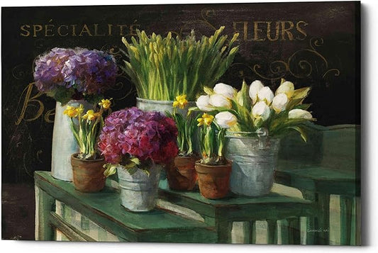 Epic Graffiti 'Les Fleurs Printemps on Black' by Danhui Nai, Canvas Wall Art, 26"x18"