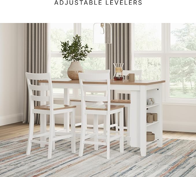Signature Design by Ashley Caitbrook Casual Counter Height Dining Table and Upholstered Bar Stools with Nailhead Trim, Set of 7, Gray