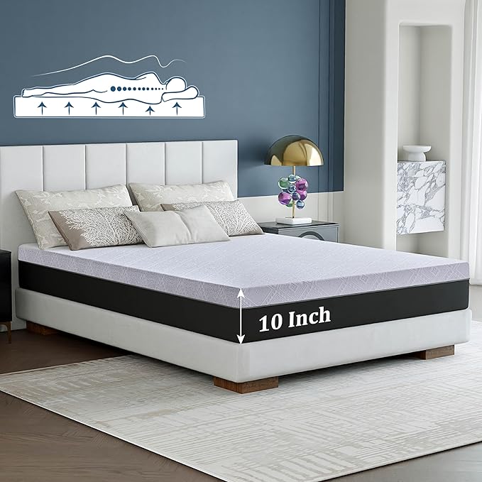 EGOHOME 10 Inch Full Mattress, Charcoal Gel Cooling Memory Foam Mattress in a Box, Medium Fiberglass Free Mattresses, CertiPUR-US Certified, Grey
