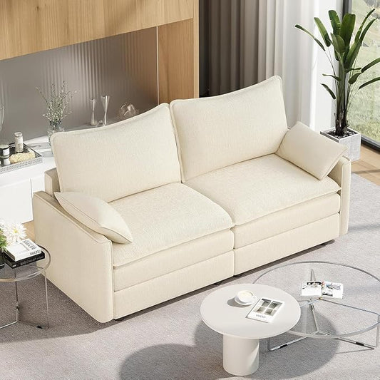 Vesgantti 74" Loveseat Sofa for Living Room, Comfy Cloud Couch Deep Seat Chenille Modern 2 Seater Small Sofa with Armrest Pillow, Easy Assembly for Small Spaces, Beige | Sink-in Comfort, Height Adjustable, Easy Rearrangement, Extra-deep Ottoman, Solid ...